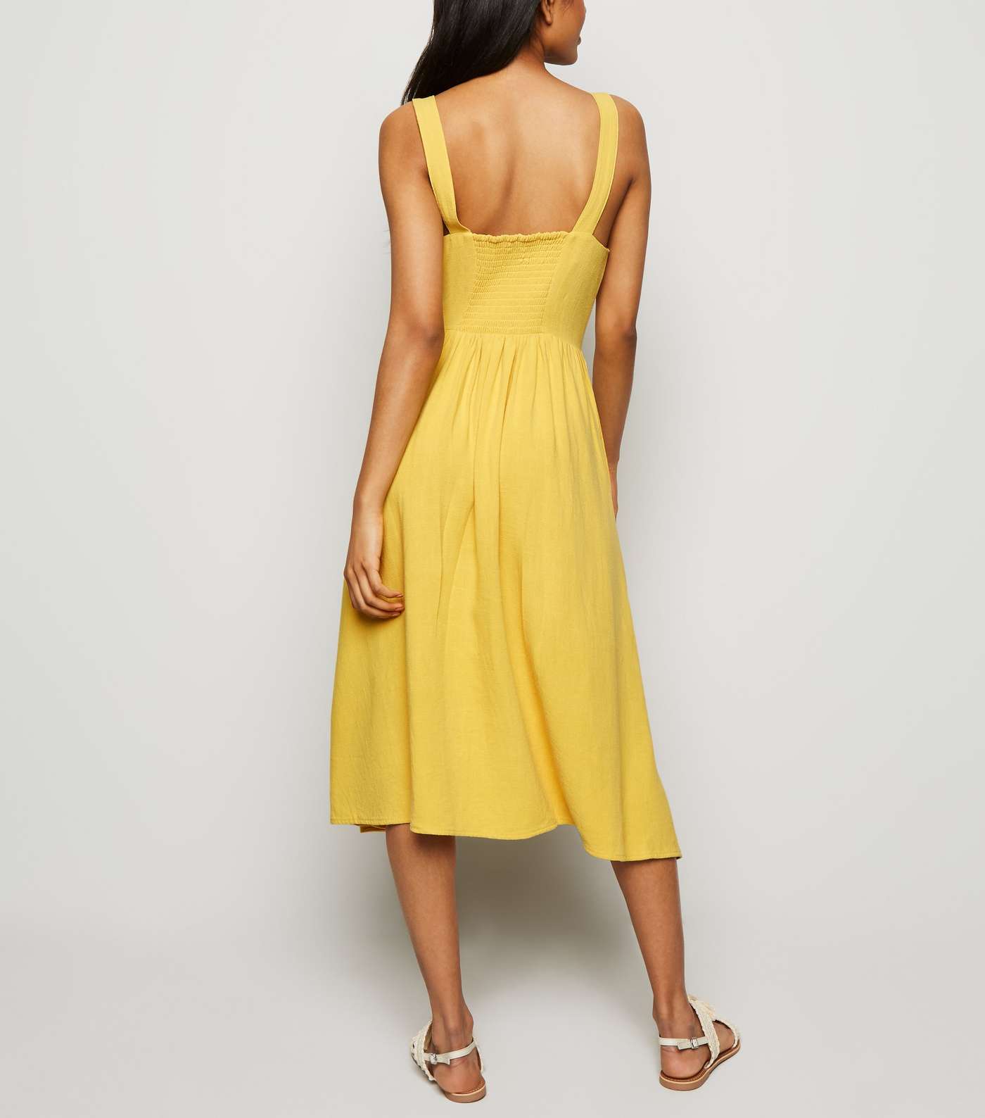 Petite Yellow Linen Look Button Front Midi Dress Image 3