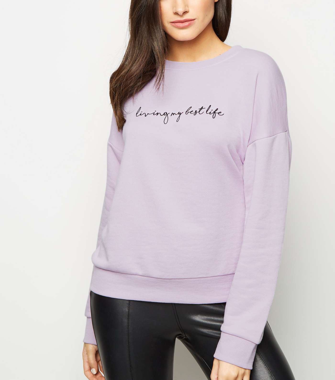 Lilac Living My Best Life Slogan Sweatshirt Image 2