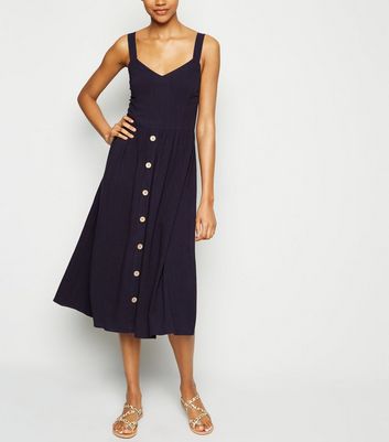 linen button front midi dress