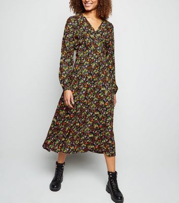 new look black ditsy floral dress