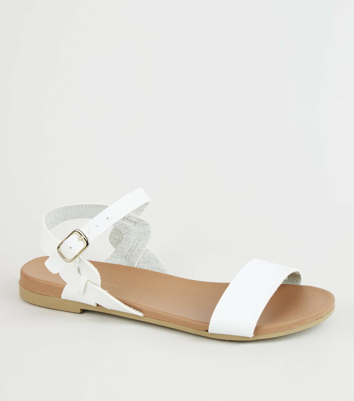 White Leather-Look Twist Strap Footbed Sandals