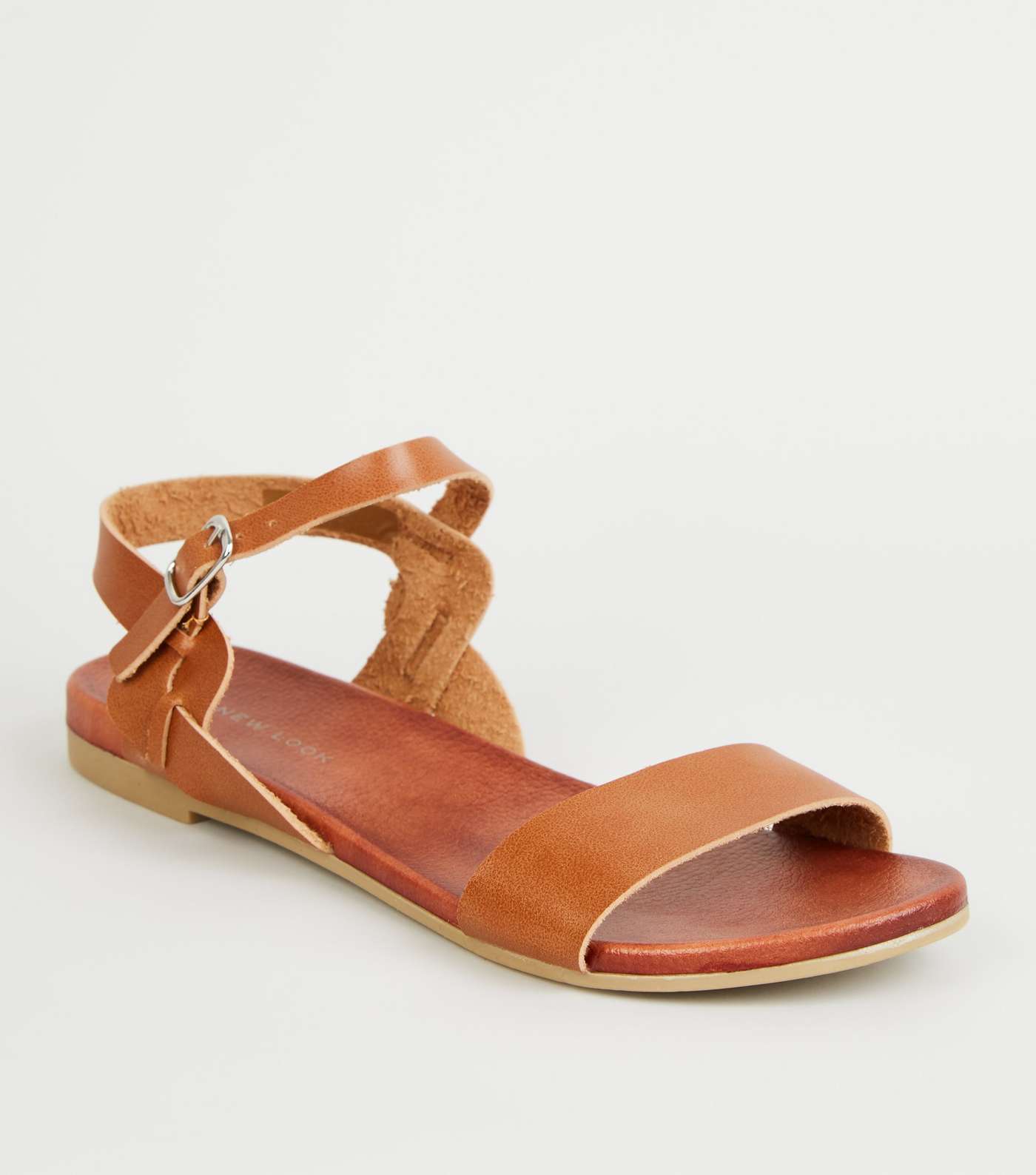 Tan Leather-Look Twist Strap Footbed Sandals