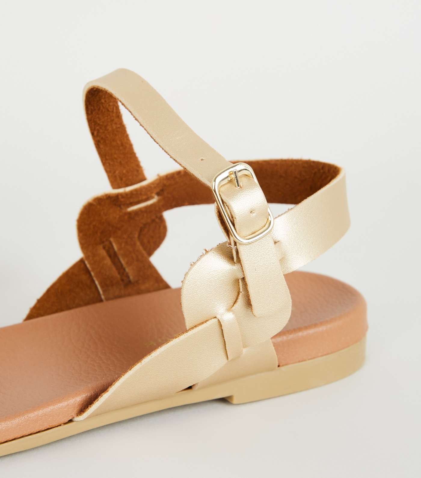 Gold Leather-Look Twist Strap Footbed Sandals Image 4