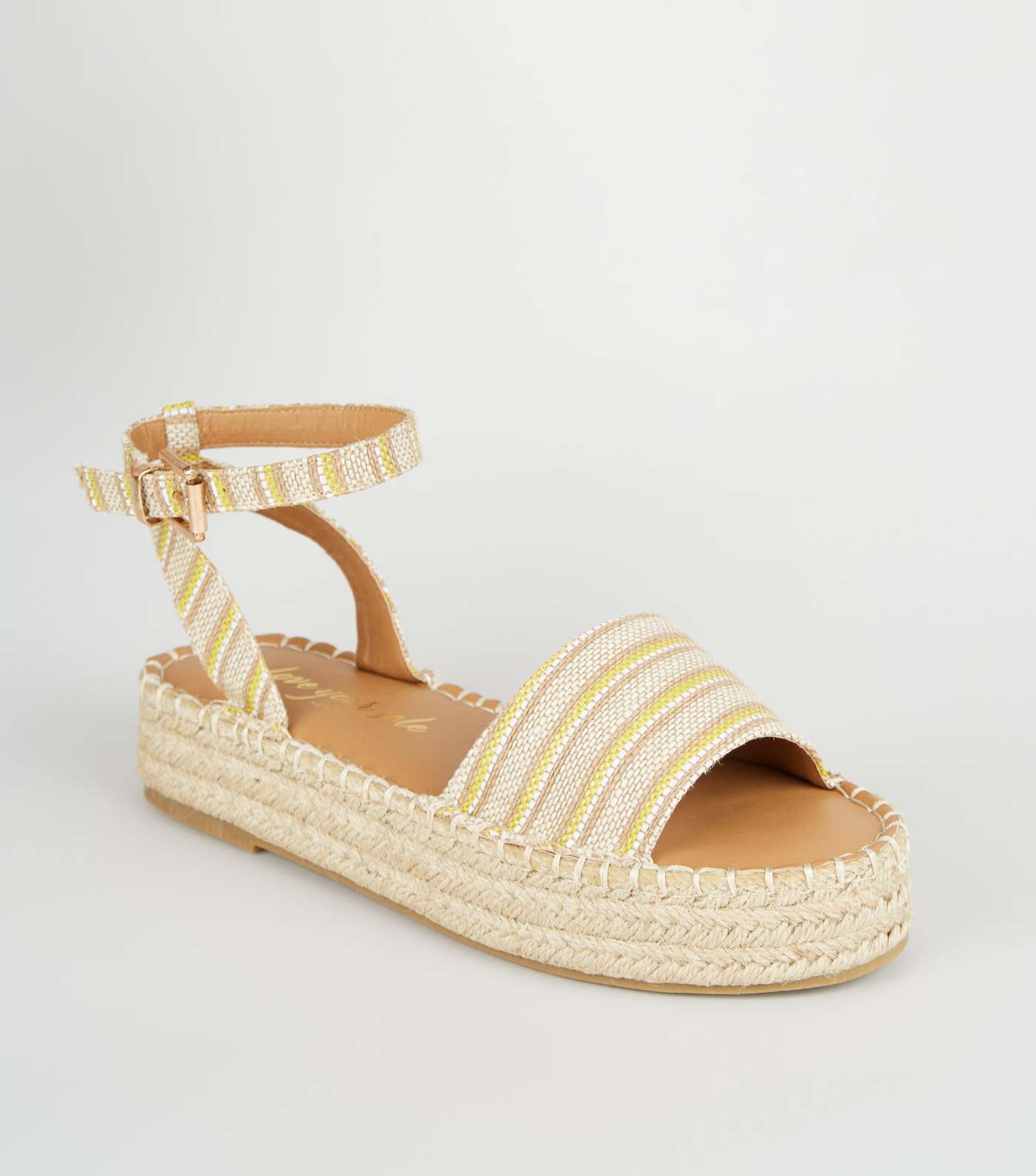 Yellow Stripe Espadrille Flatform Sandals