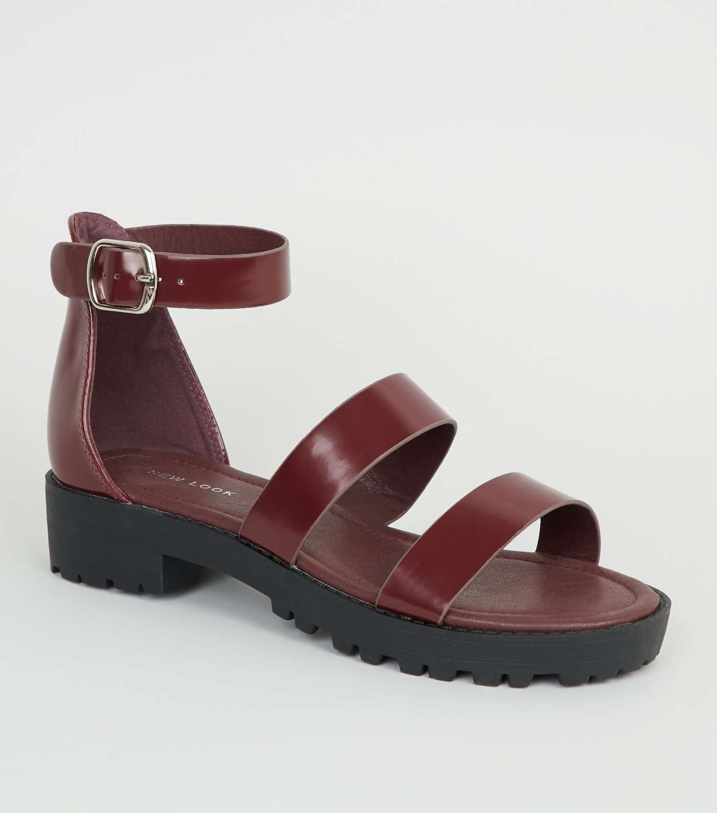 Dark Red Chunky Ankle Strap Sandals