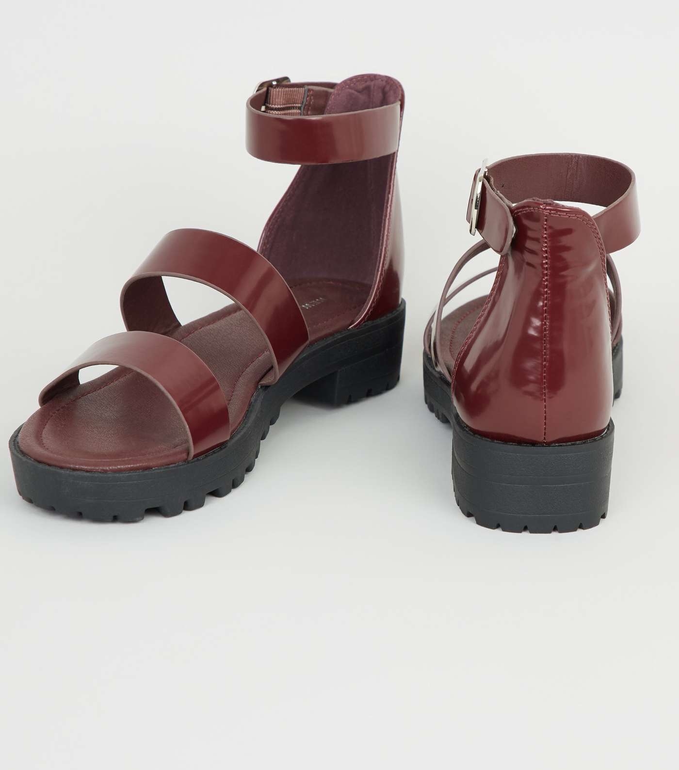 Dark Red Chunky Ankle Strap Sandals Image 3