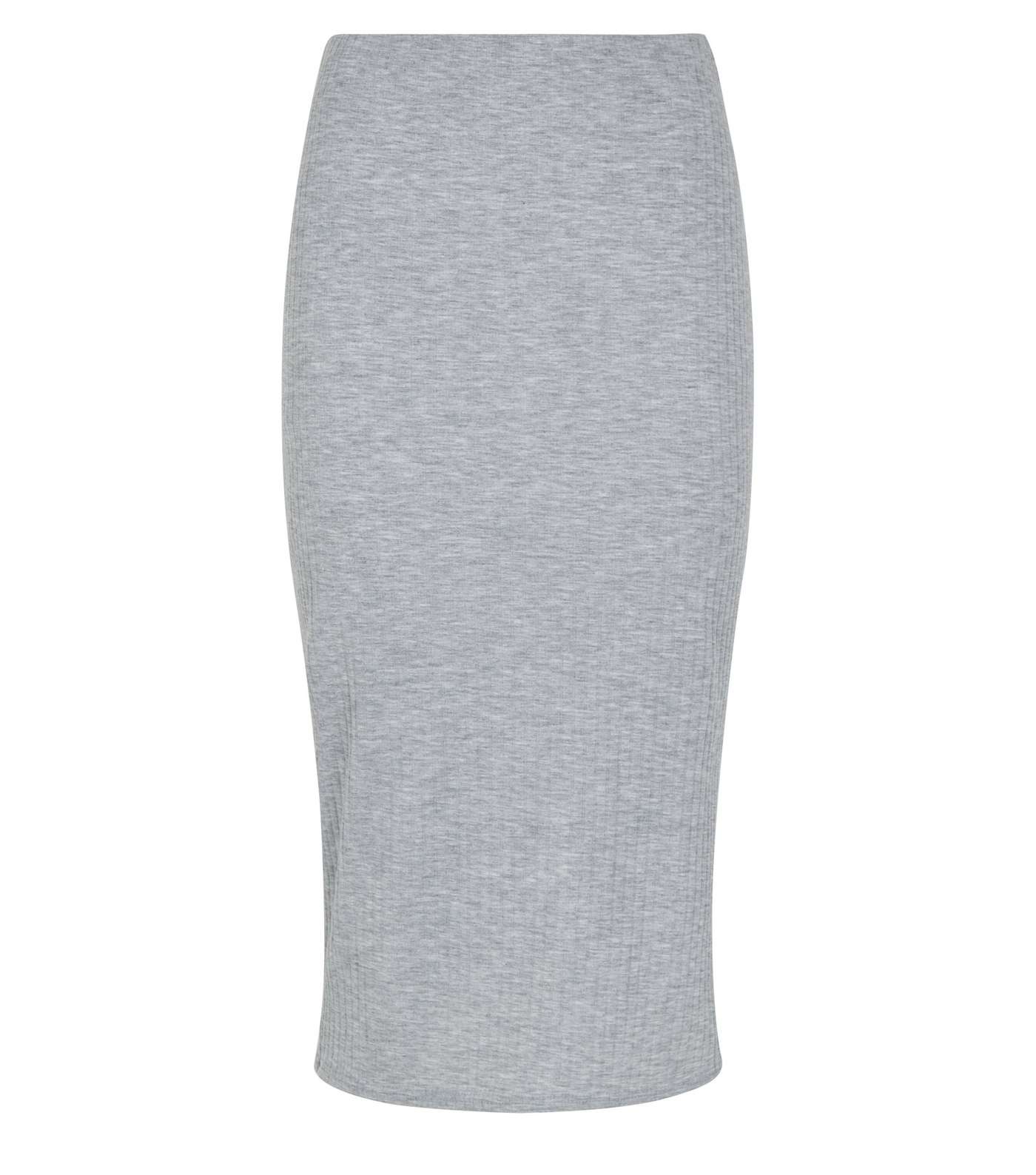 Grey Ribbed Midi Pencil Skirt Image 4