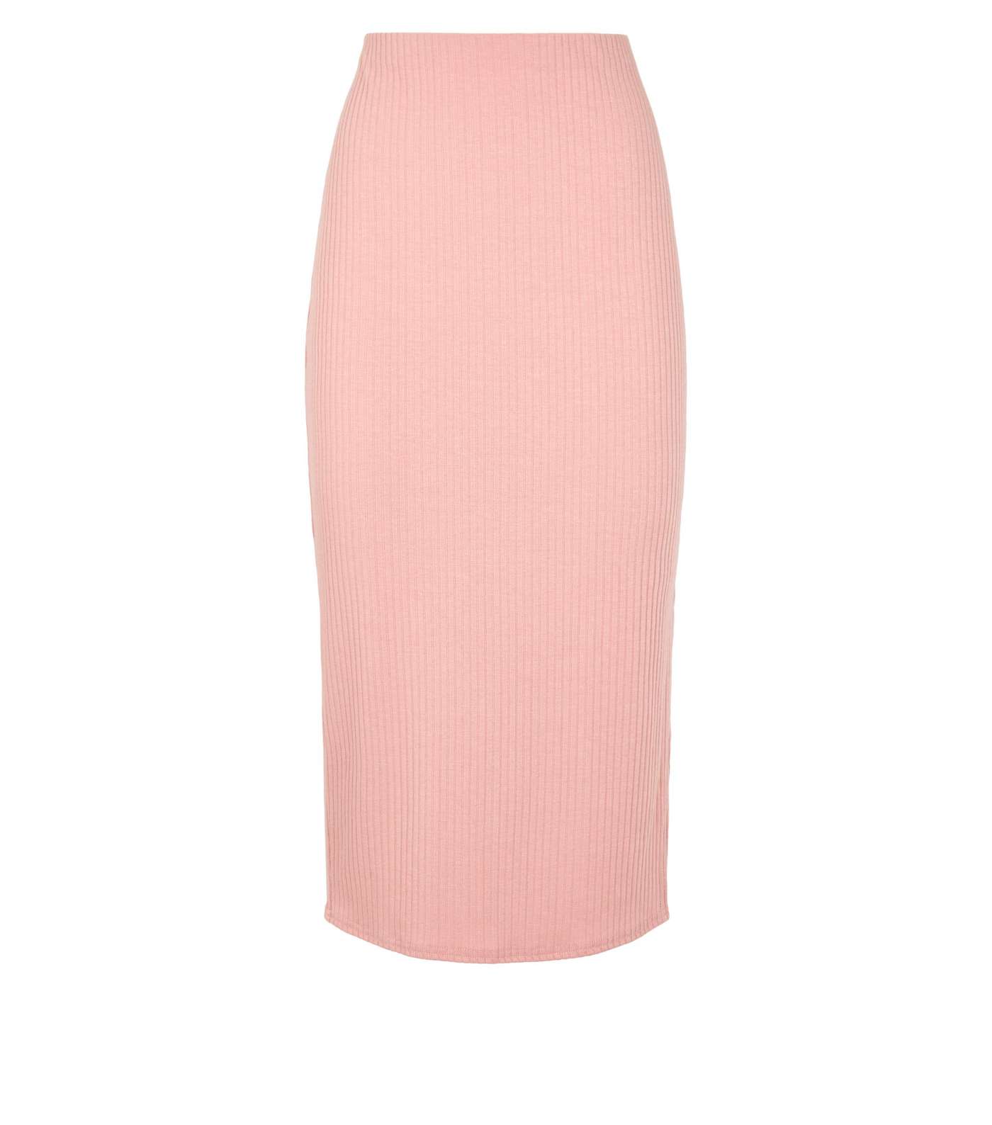 Pink Ribbed Midi Pencil Skirt  Image 4