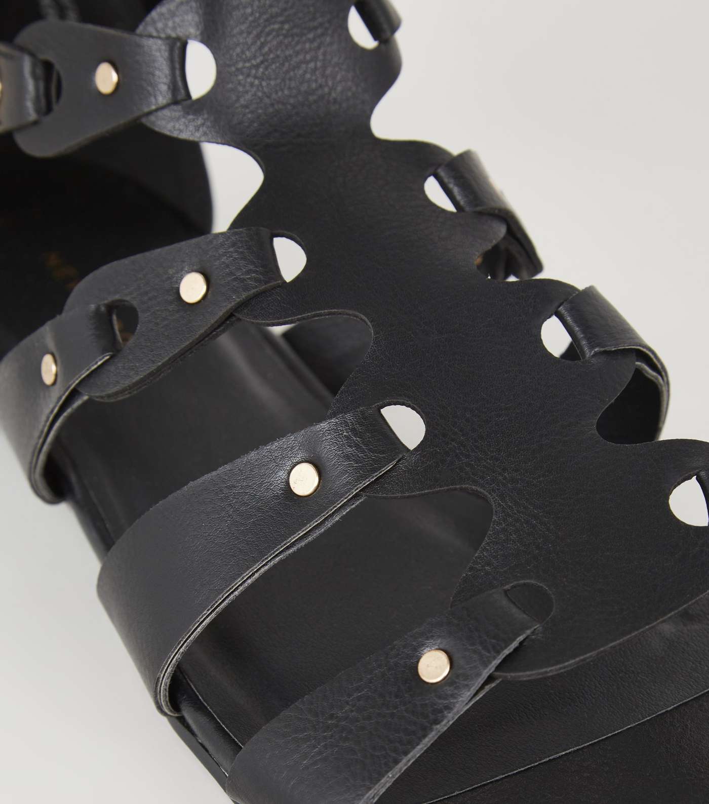 Black Leather-Look Studded Gladiator Sandals Image 4