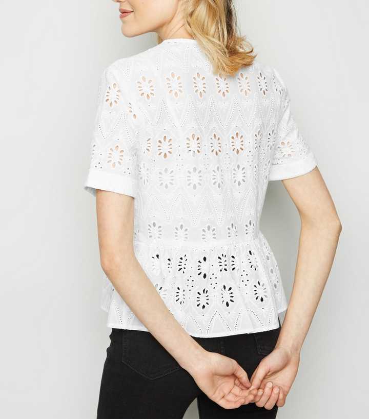 New Look eyelet peplum blouse in white