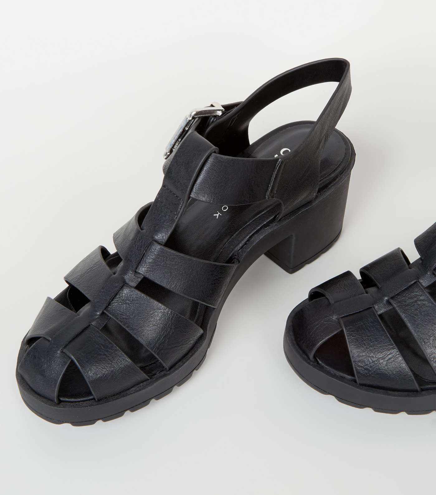 Girls Black Leather-Look Chunky Caged Sandals Image 3