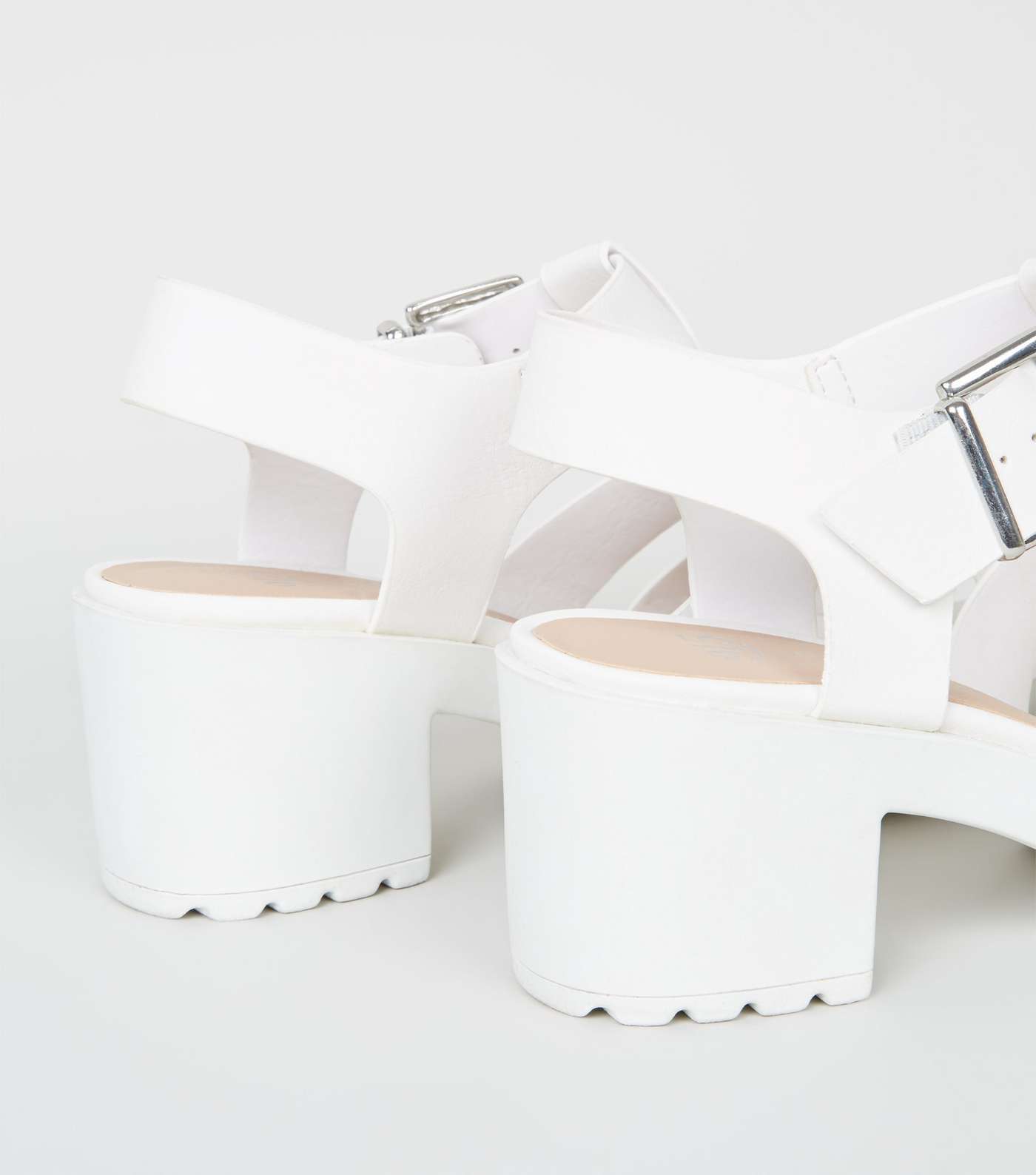 Girls White Leather-Look Chunky Caged Sandals Image 4