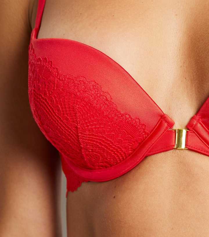 Women'secret Red Lace Push-Up Halterneck Bra