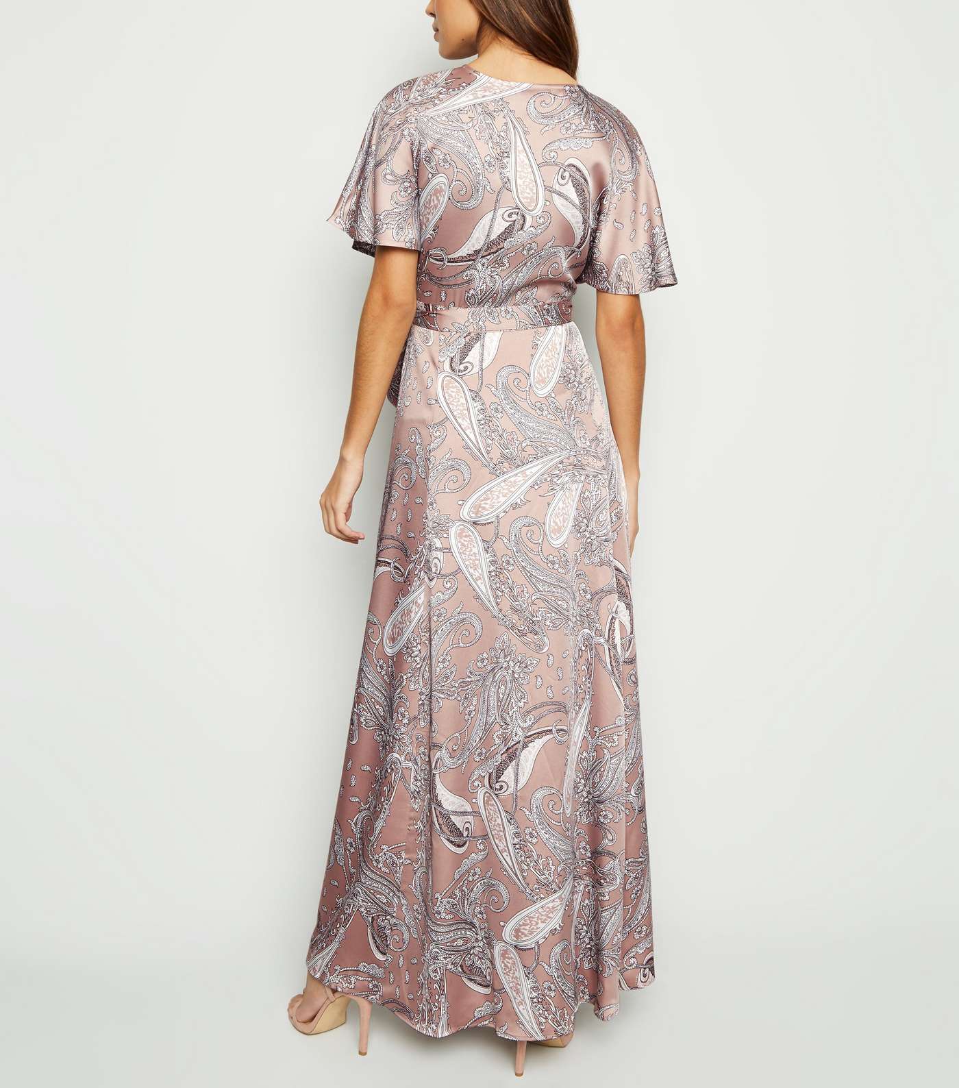 Blue Vanilla Pink Paisley Satin Wrap Maxi Dress Image 5