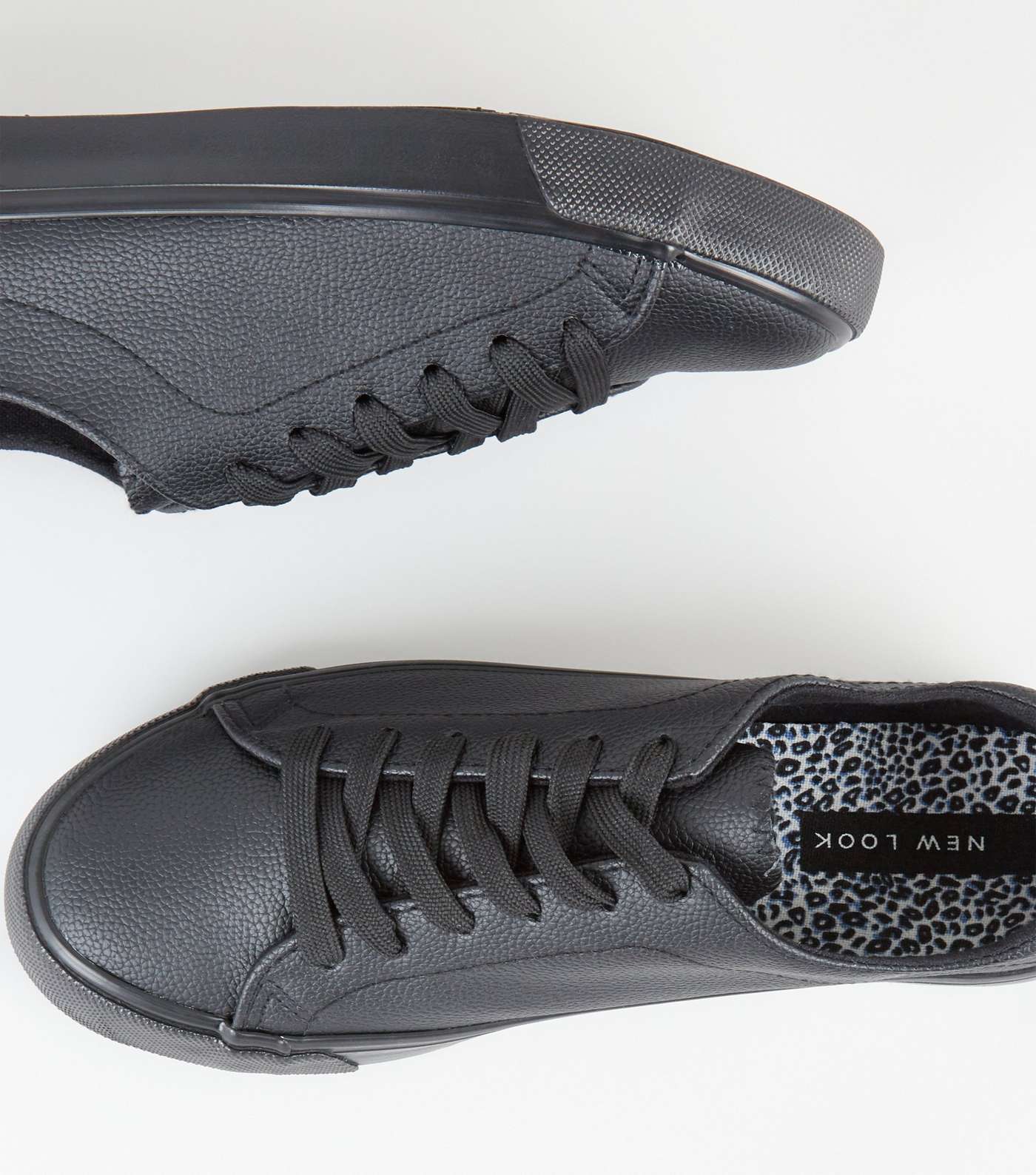 Black Leather-Look Lace Up Trainers Image 3