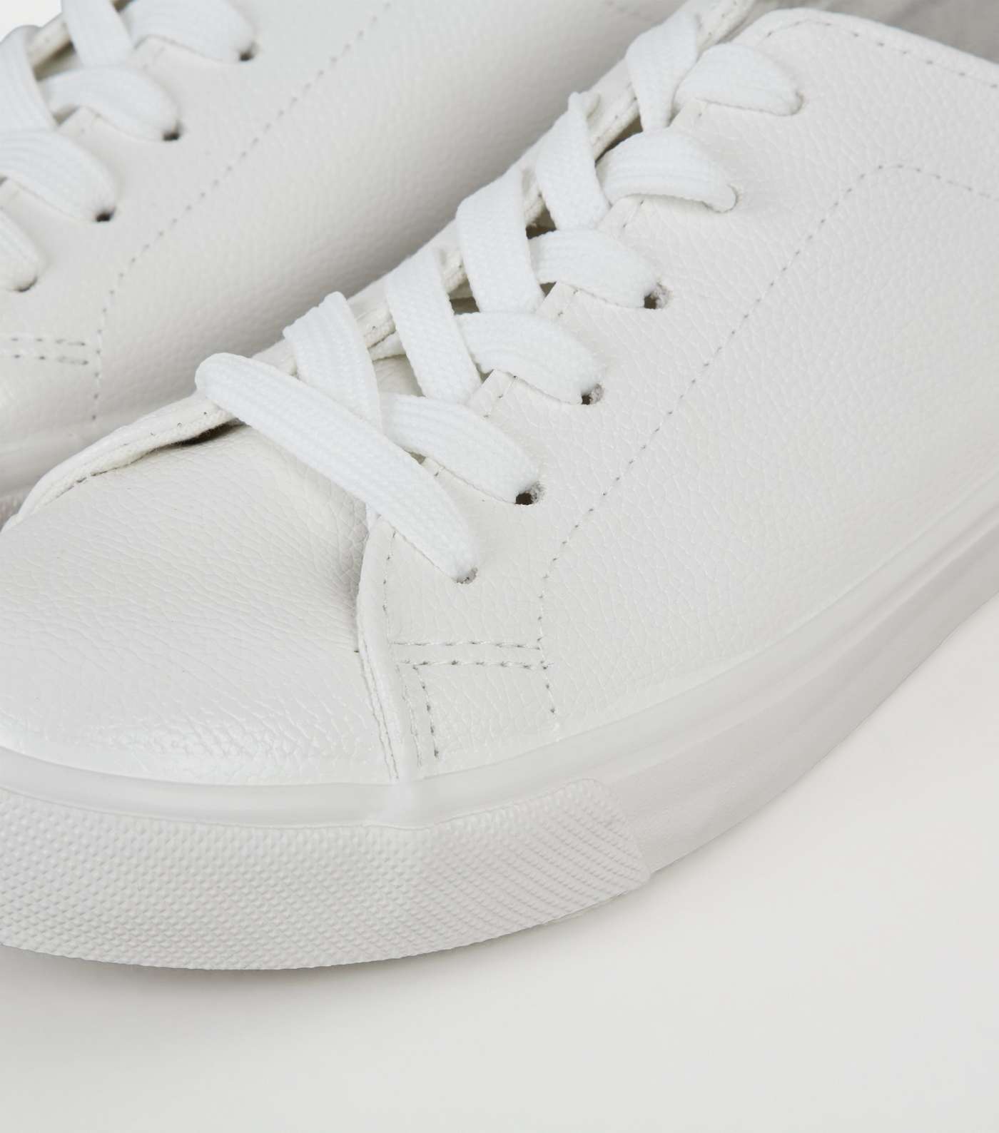 White Leather-Look Lace Up Trainers Image 4