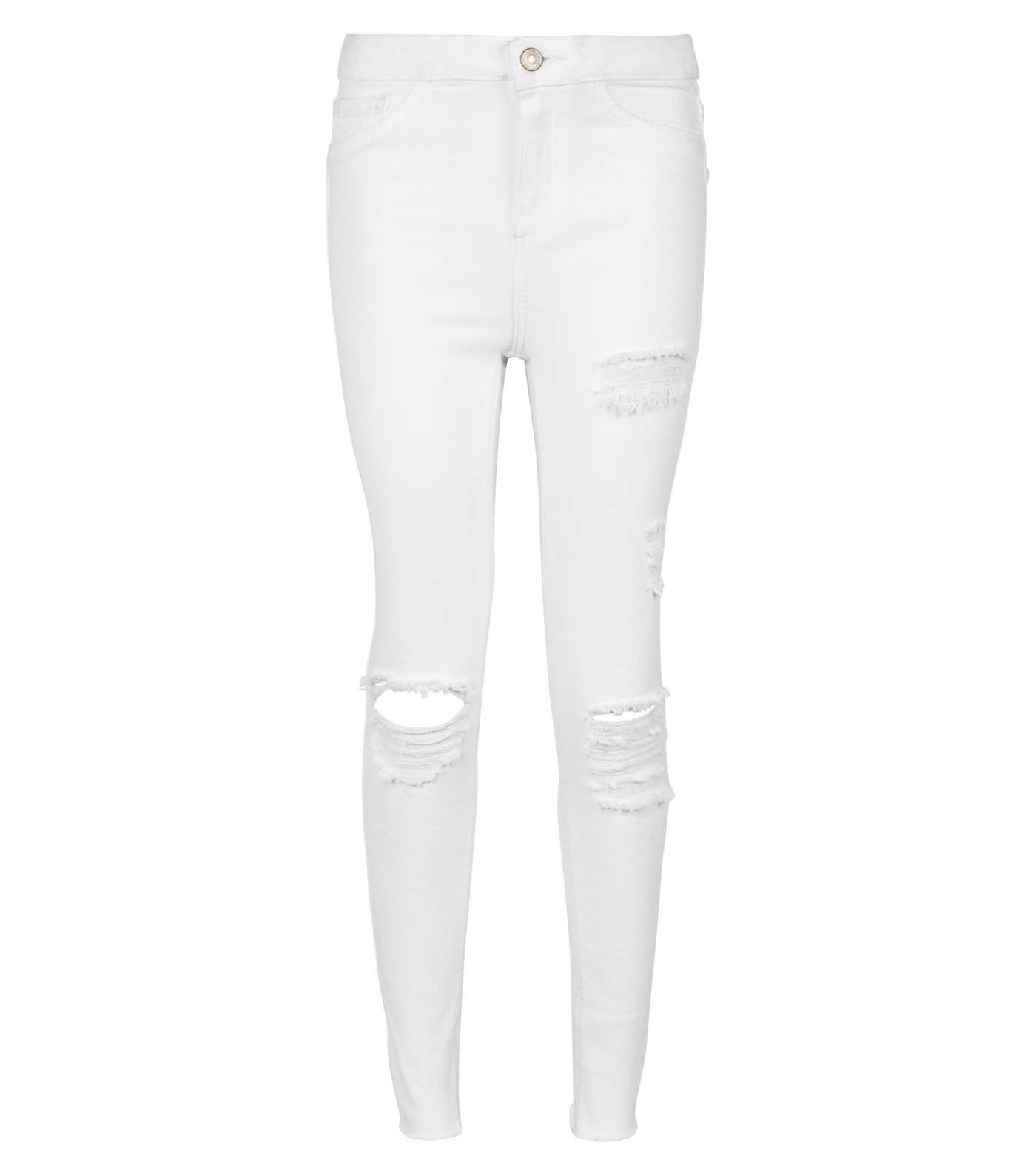 Girls White Ripped High Waist Skinny Jeans Image 4