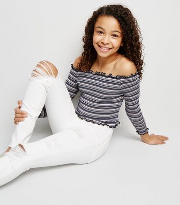 White ripped jeans 2025 for little girl