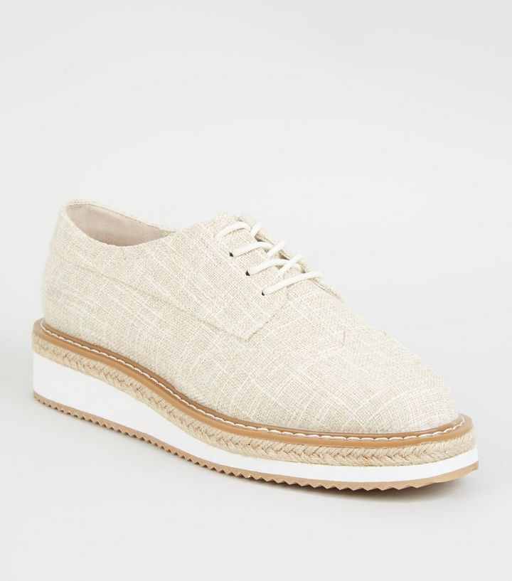 Espadrilles In Gedecktem Weiss Zum Schnuren Mit Plateausohle New Look