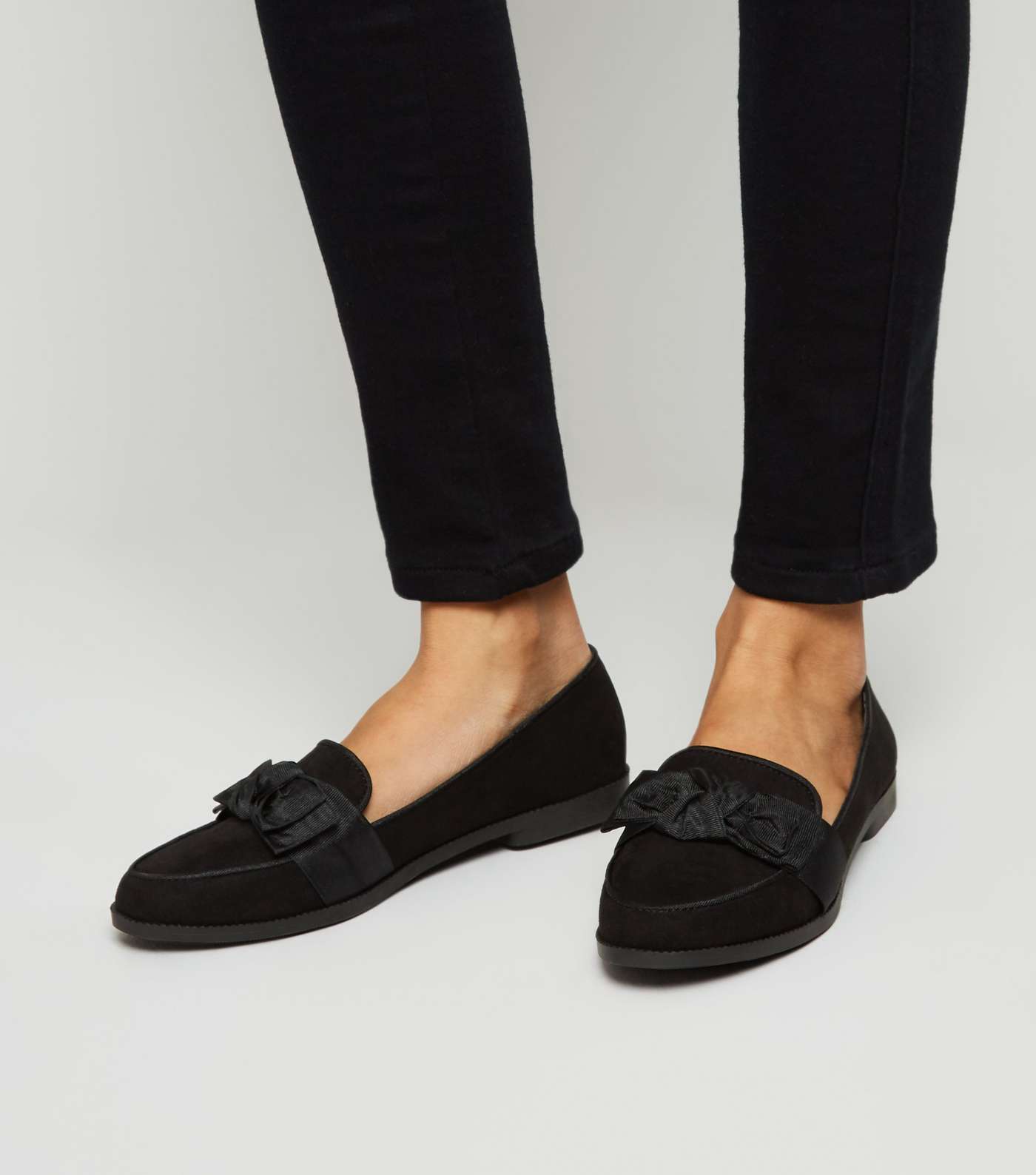 Girls Black Suedette Bow Front Loafers  Image 2