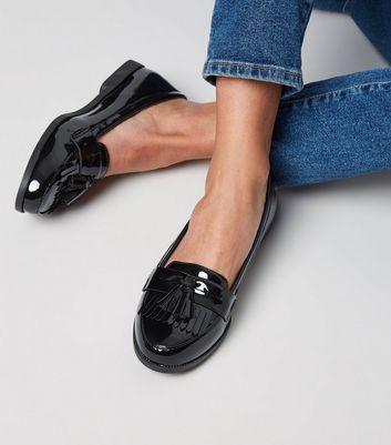 black patent tassel loafers