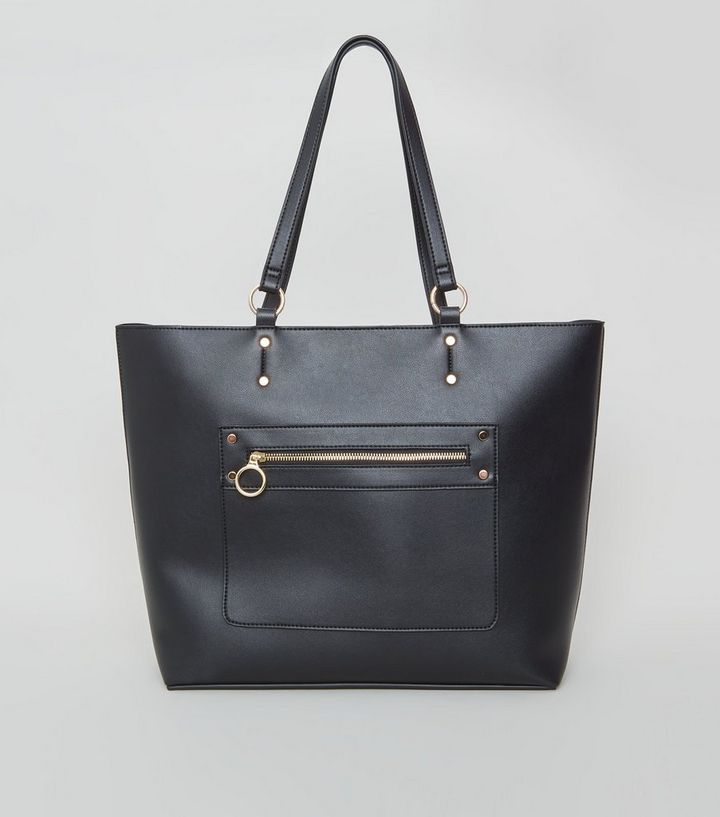 Black Leather Look Tote Bag New