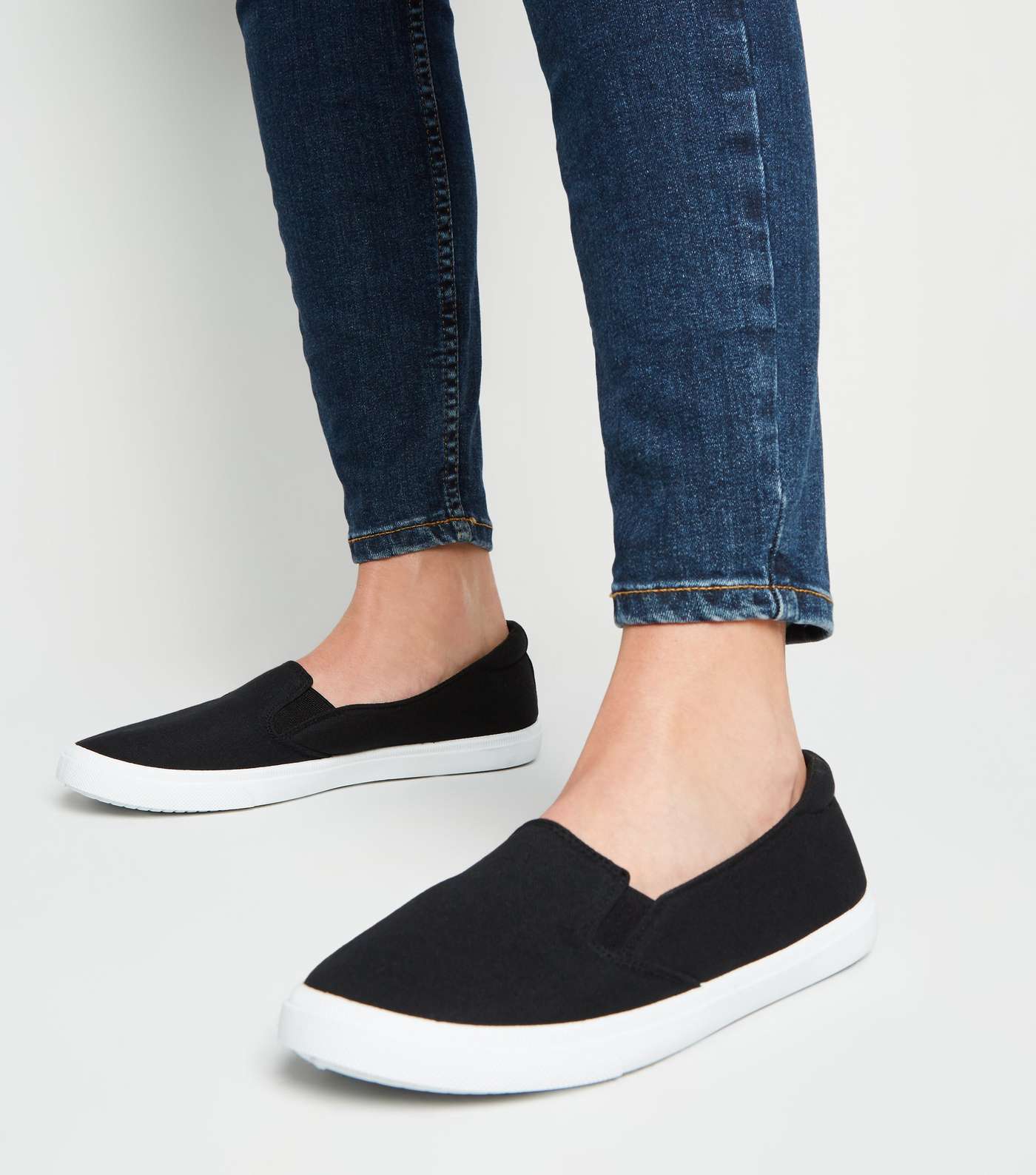 Black Canvas Contrast Sole Slip On Trainers Image 2