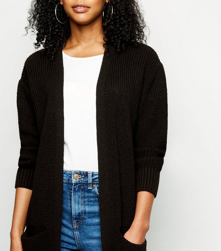 Black Pocket Side Midi Cardigan New Look