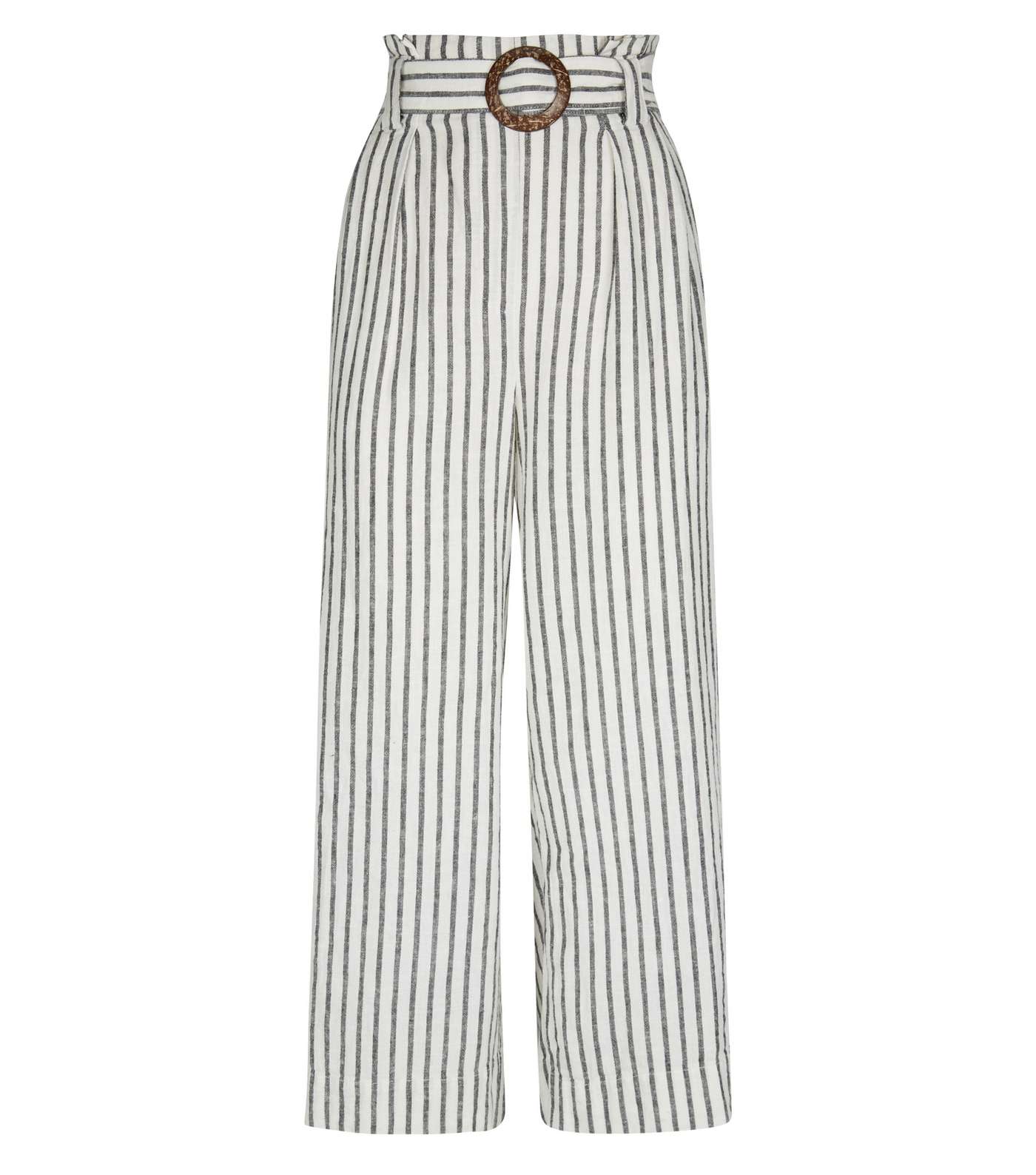 Off White Stripe Linen Blend Crop Trousers Image 4
