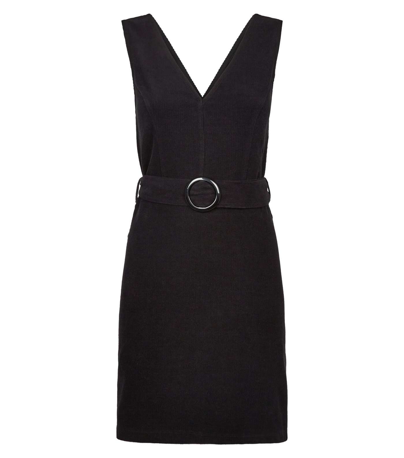 Black Corduroy Belted Pinafore Dress Image 4