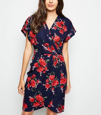 mela navy floral wrap dress