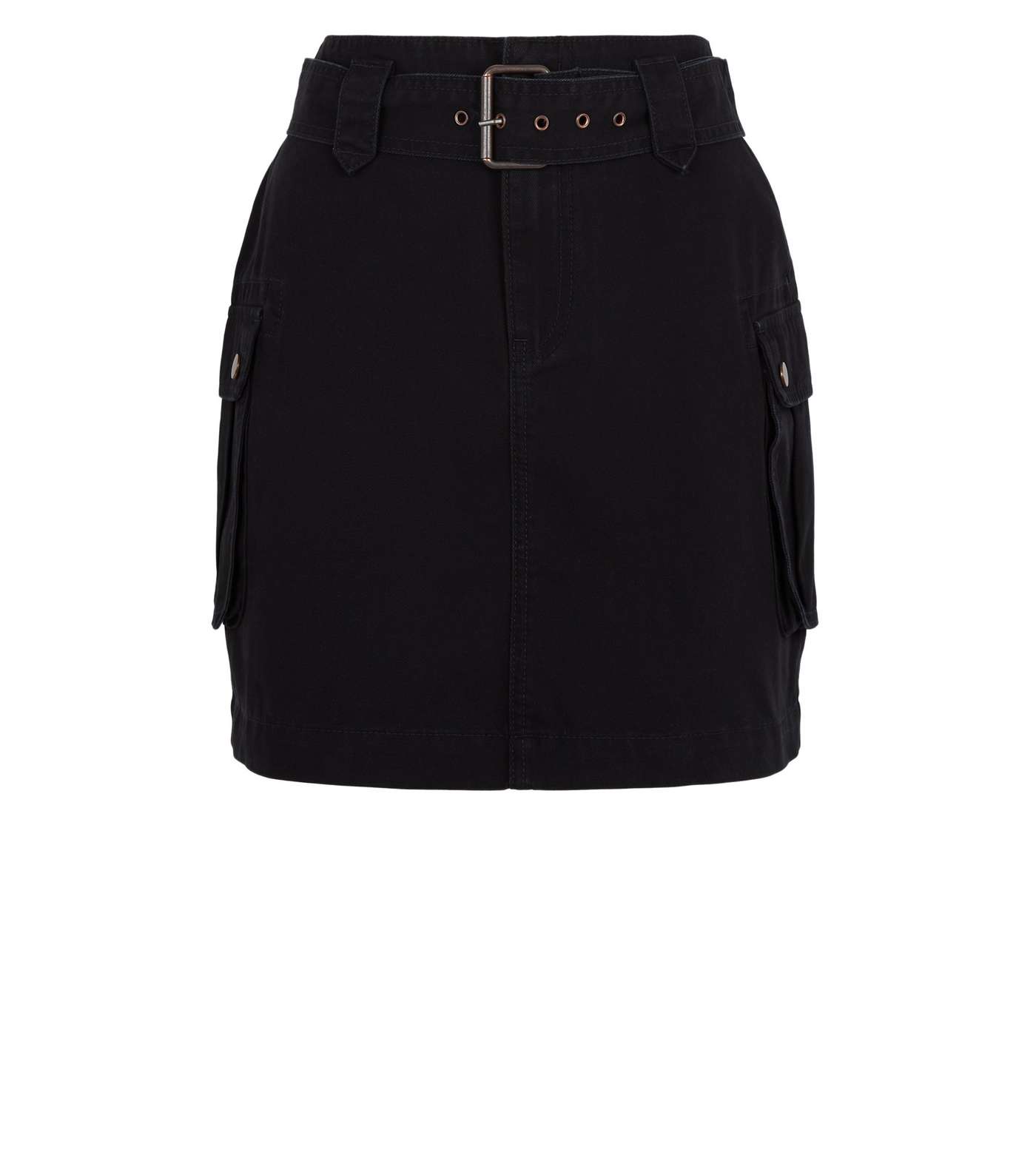 Black Utility Pocket Belted Denim Skirt Image 4