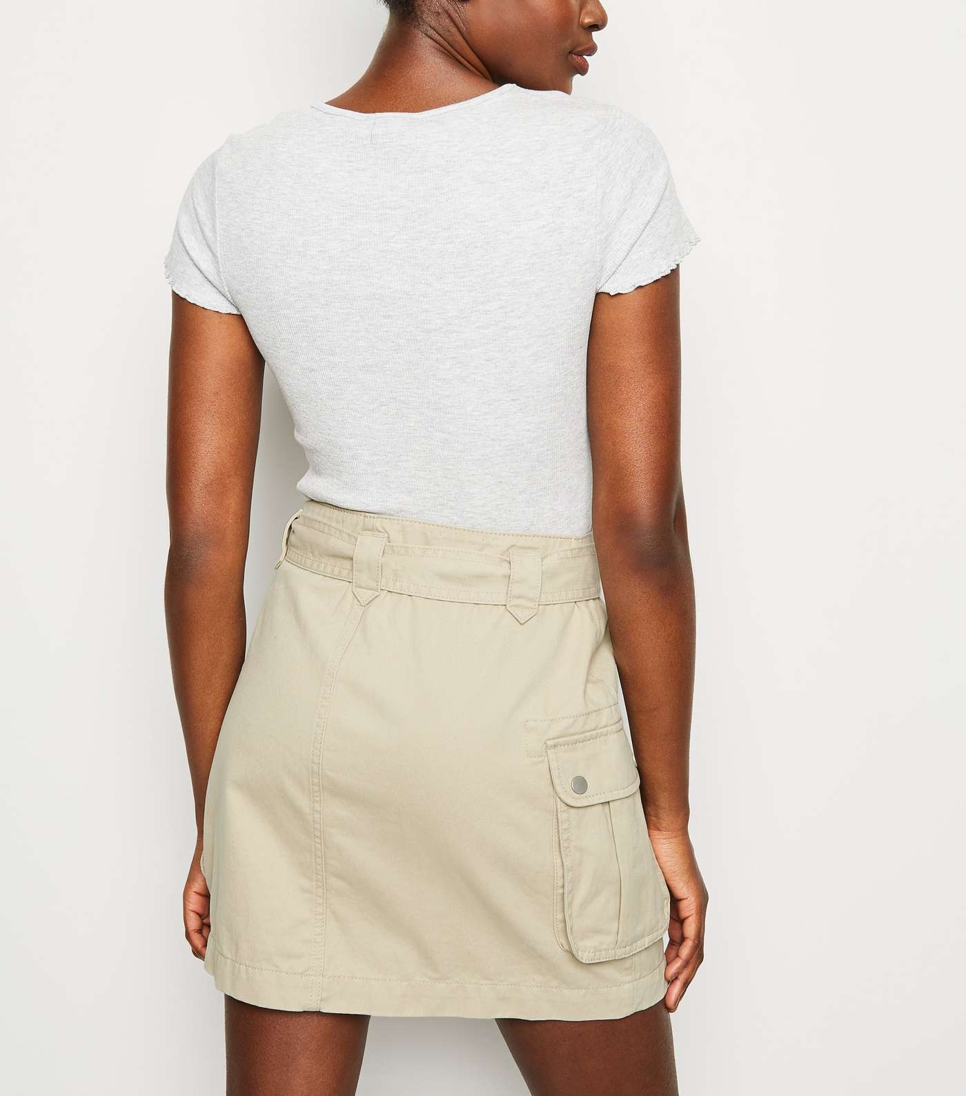 Stone Utility Pocket Belted Denim Skirt Image 3