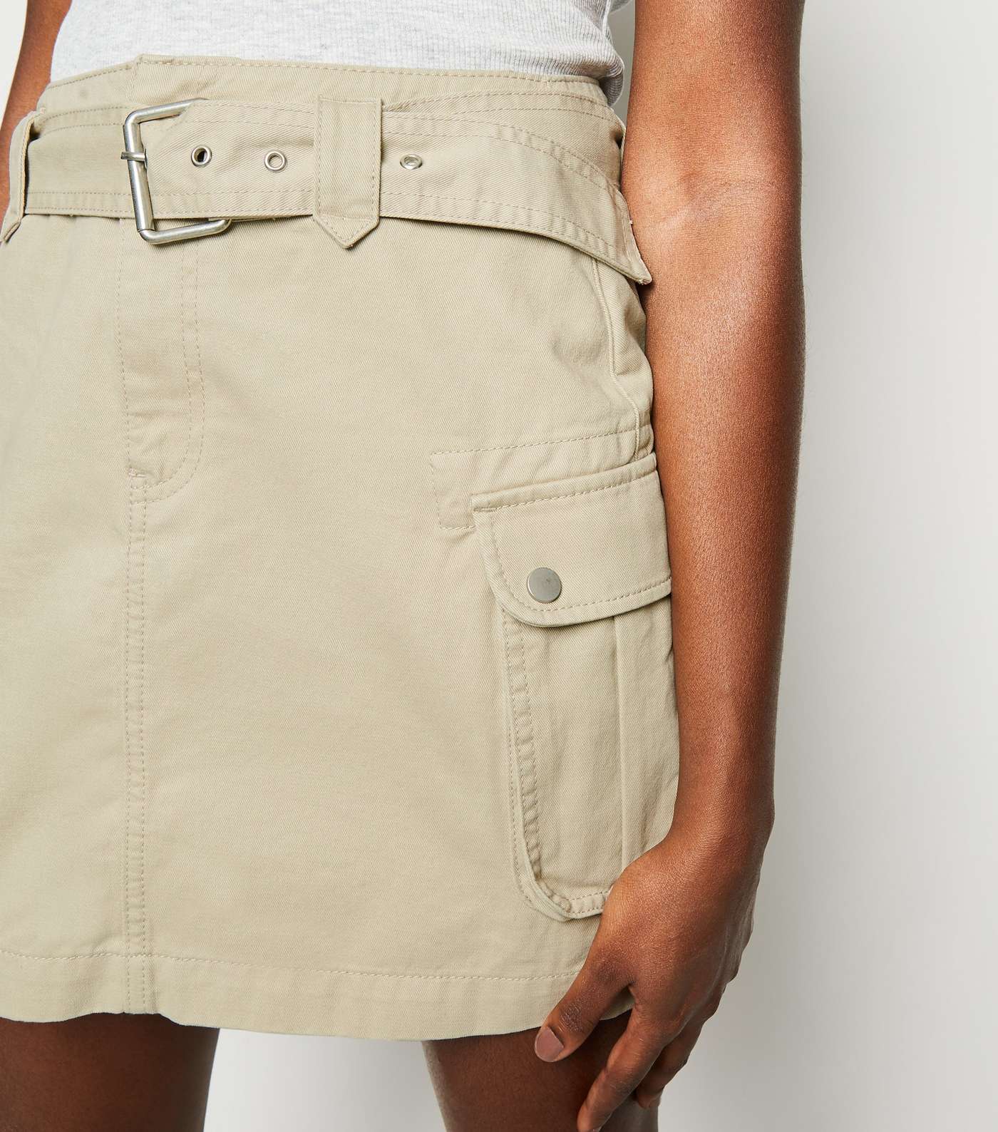 Stone Utility Pocket Belted Denim Skirt Image 5