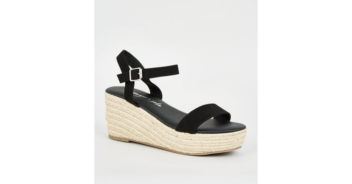 Wide Fit Black Footbed Espadrille Wedges | New Look