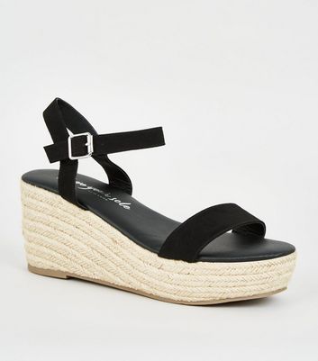 Wide Fit Black Footbed Espadrille Wedges | New Look