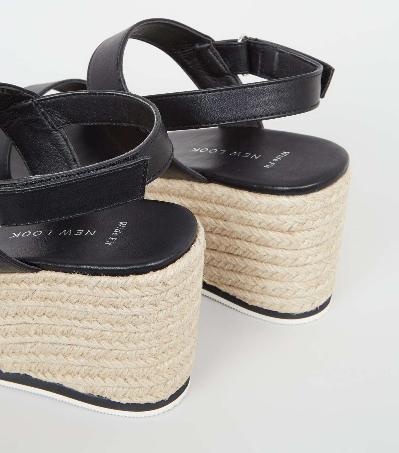 Wide Fit Black Leather-Look Espadrille Sandals Image 4
