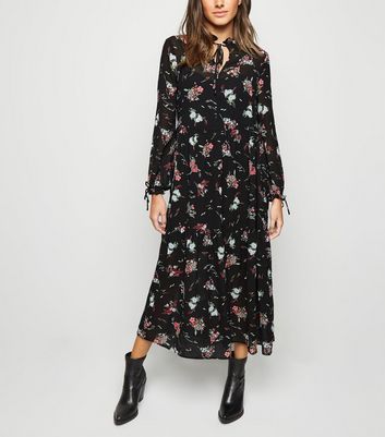 black floral chiffon maxi dress