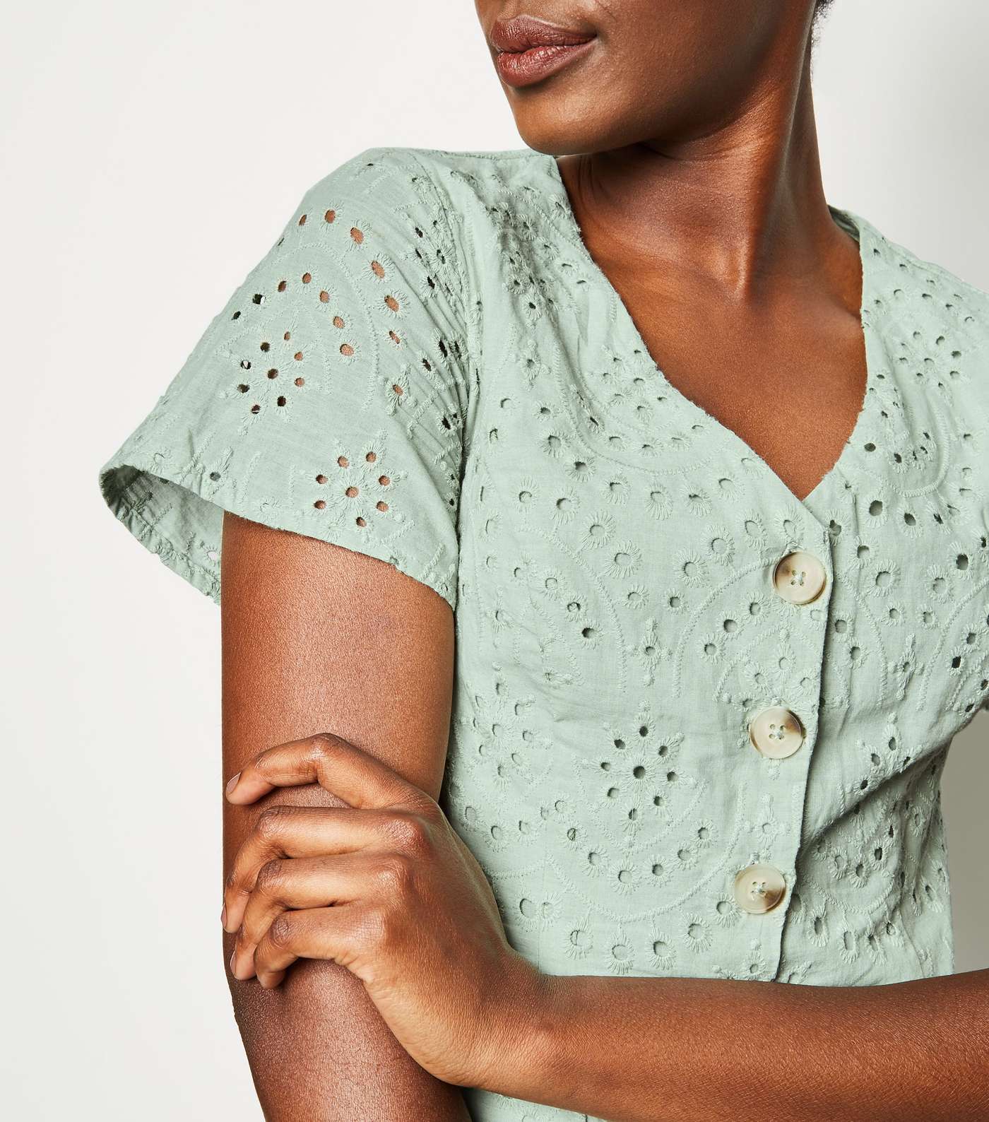 Mint Green Button Up Broderie Playsuit Image 5