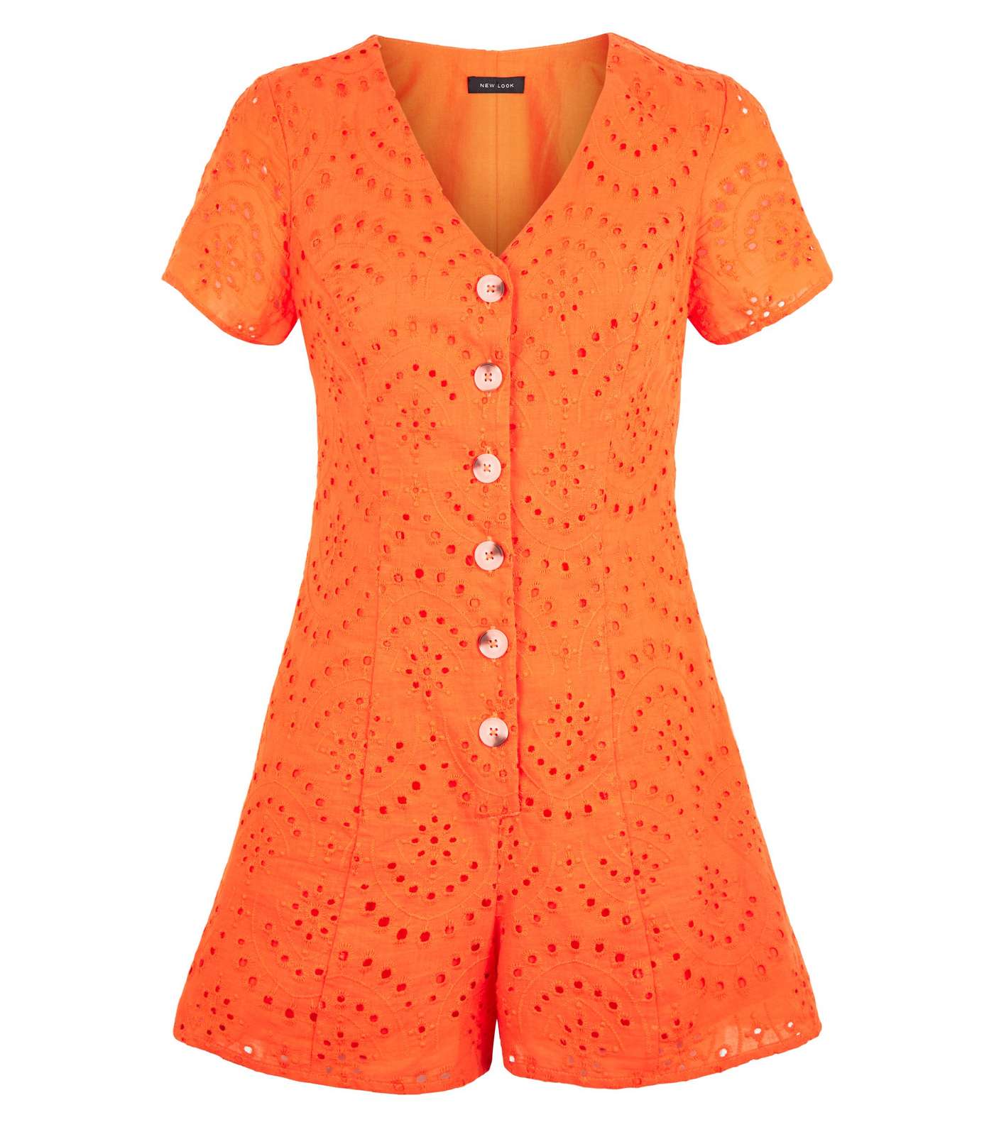 Bright Orange Button Up Broderie Playsuit Image 4