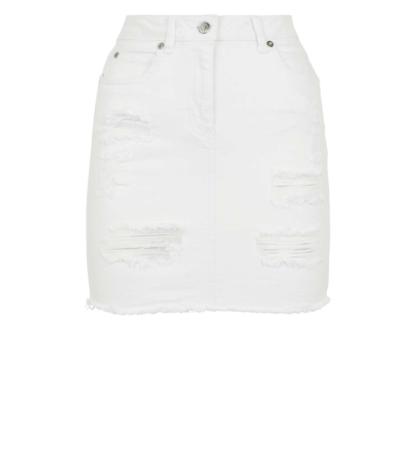White Ripped Denim Mini Skirt Image 4