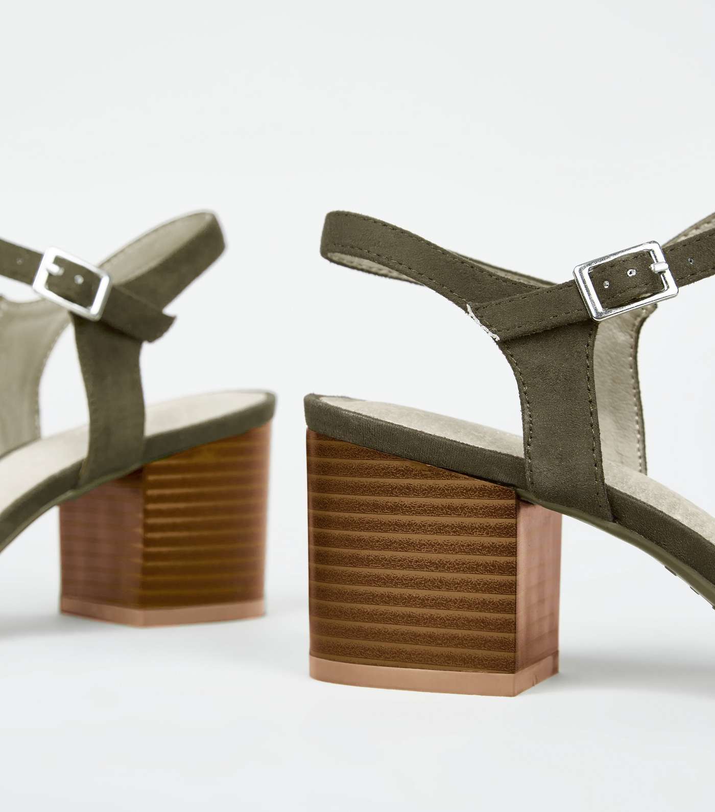 Khaki Comfort Flex Suedette Block Heels Image 4