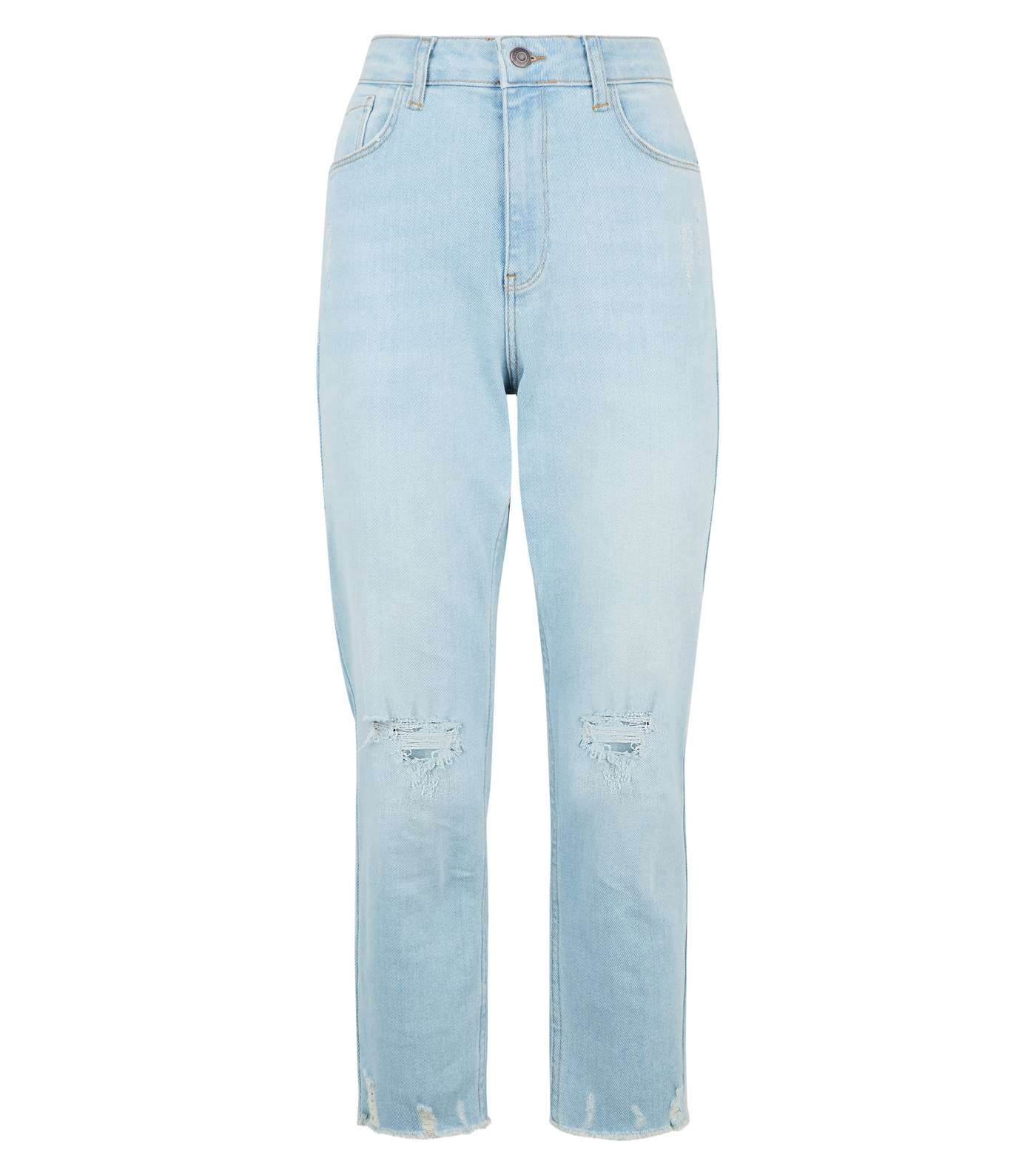 Petite Pale Blue Bleach Wash Ripped Mom Jeans  Image 4