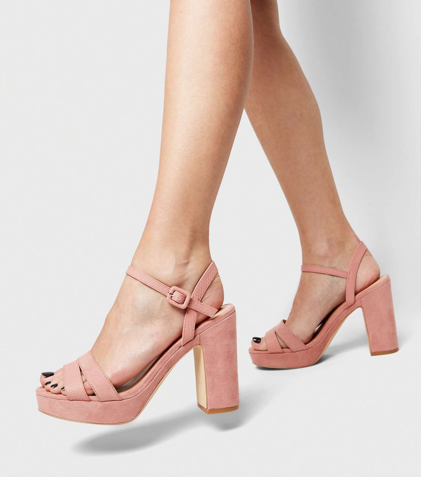 Wide Fit Pink Suedette Strappy Platform Sandals Image 2