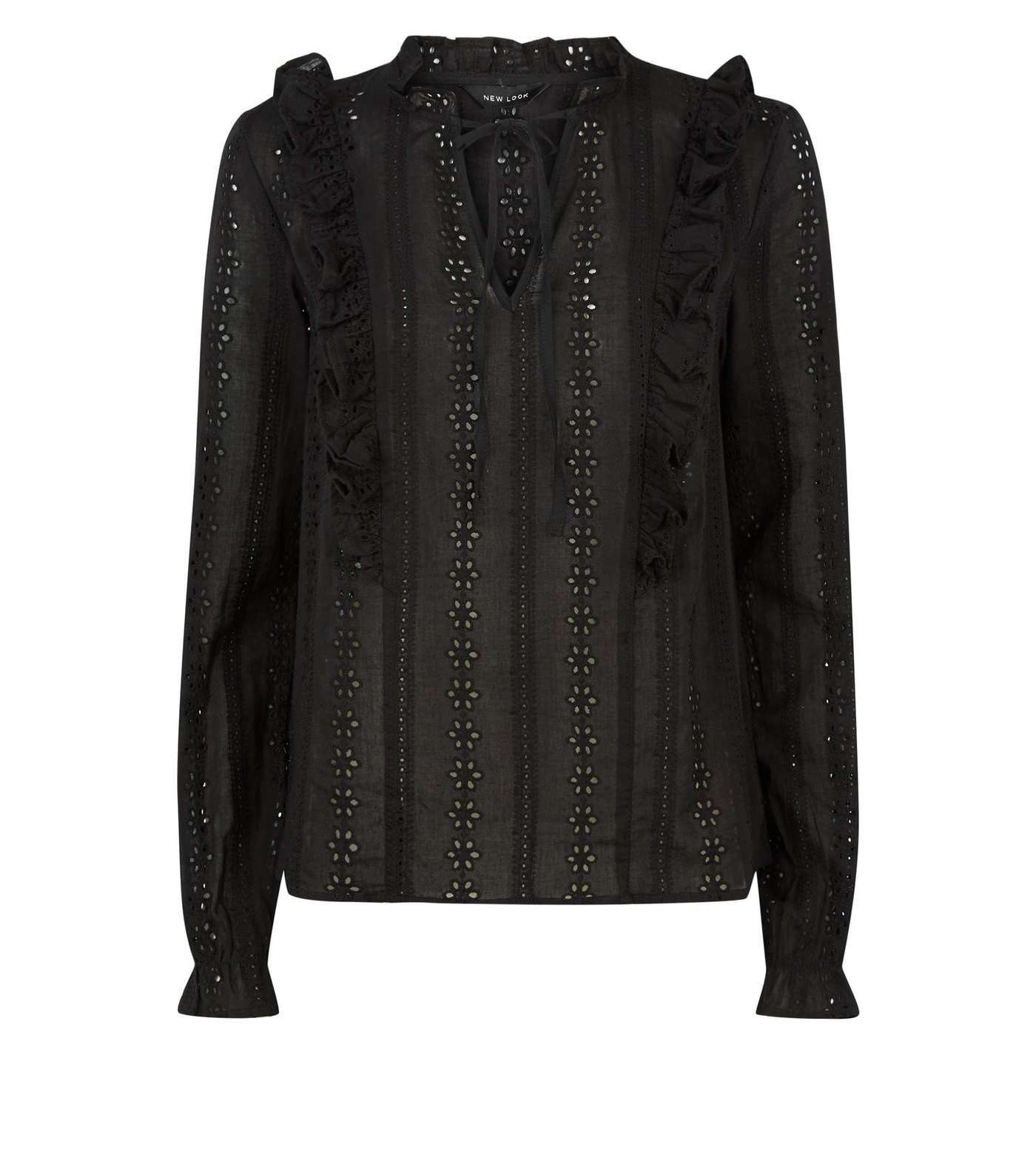 Black Cut Out Embroidered Long Sleeve Blouse  Image 4