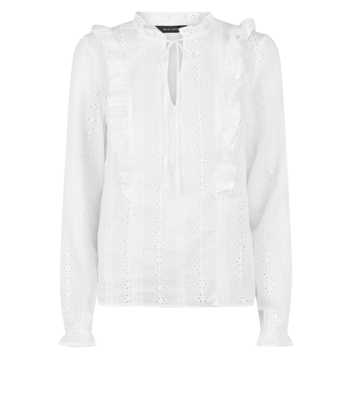 White Broderie Long Sleeve Blouse  Image 4