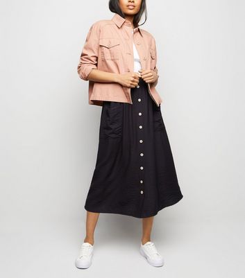 petite button front midi skirt