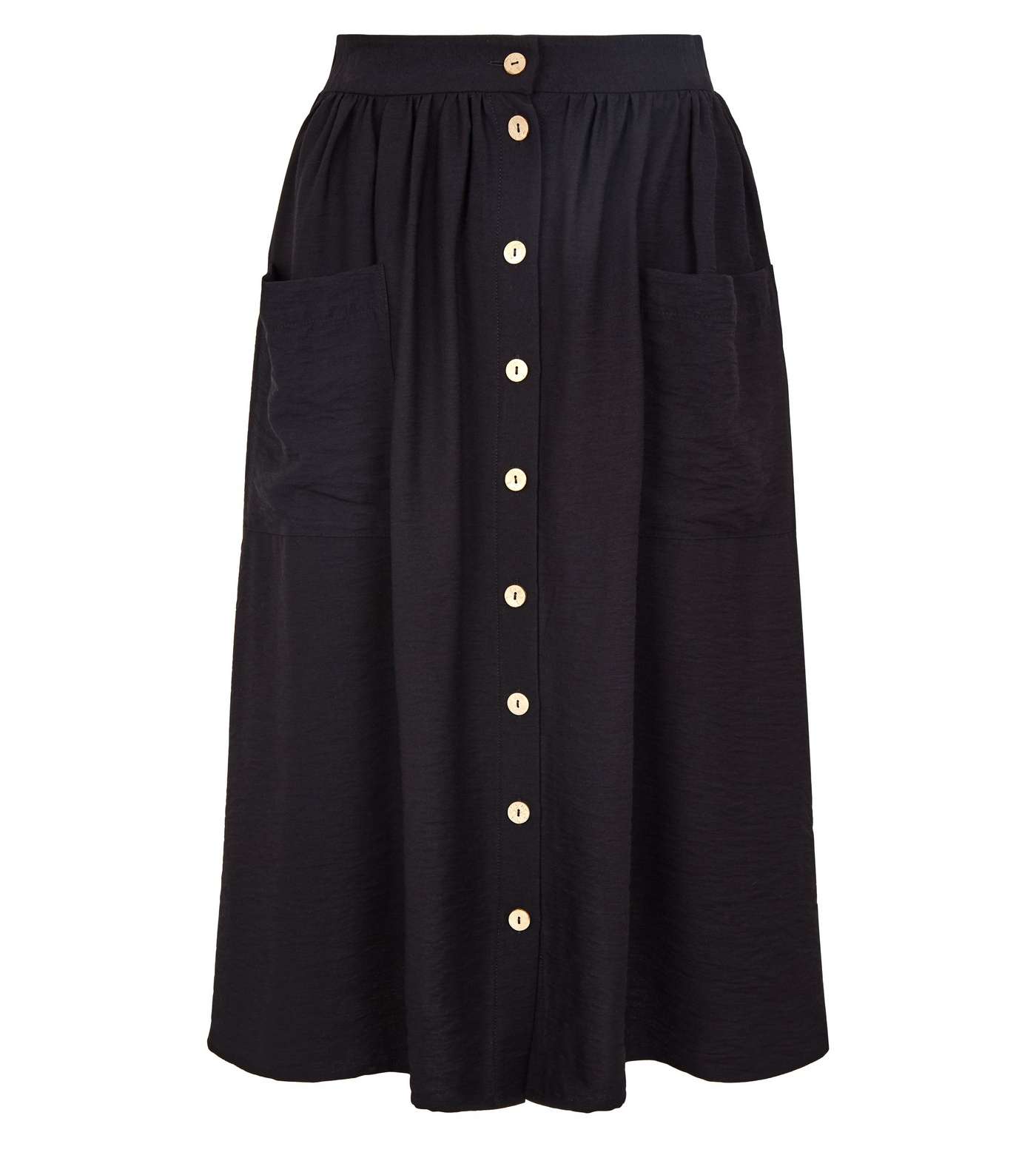 Petite Black Twill Button Front Midi Skirt Image 4