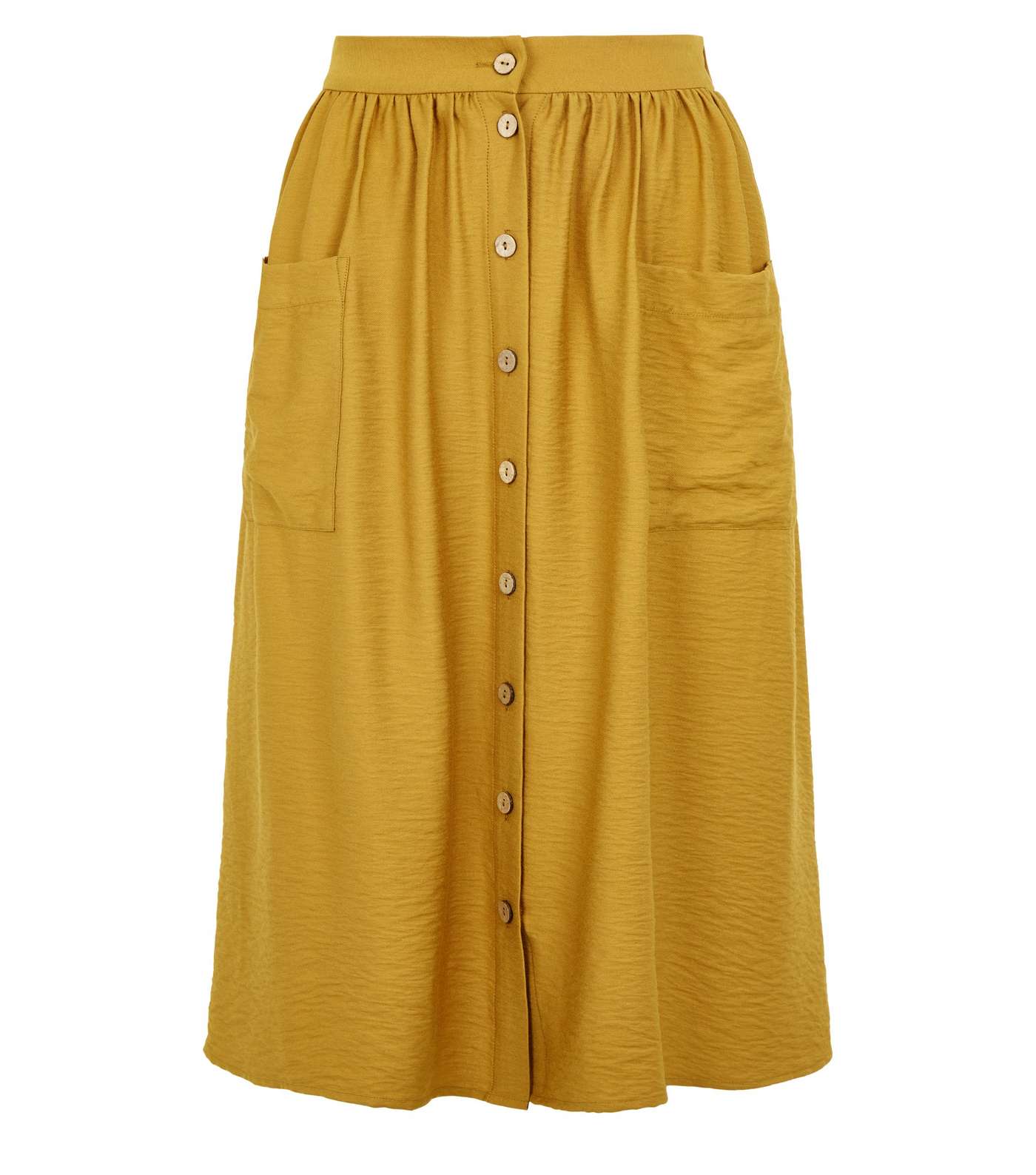 Petite Mustard Twill Button Front Midi Skirt Image 4