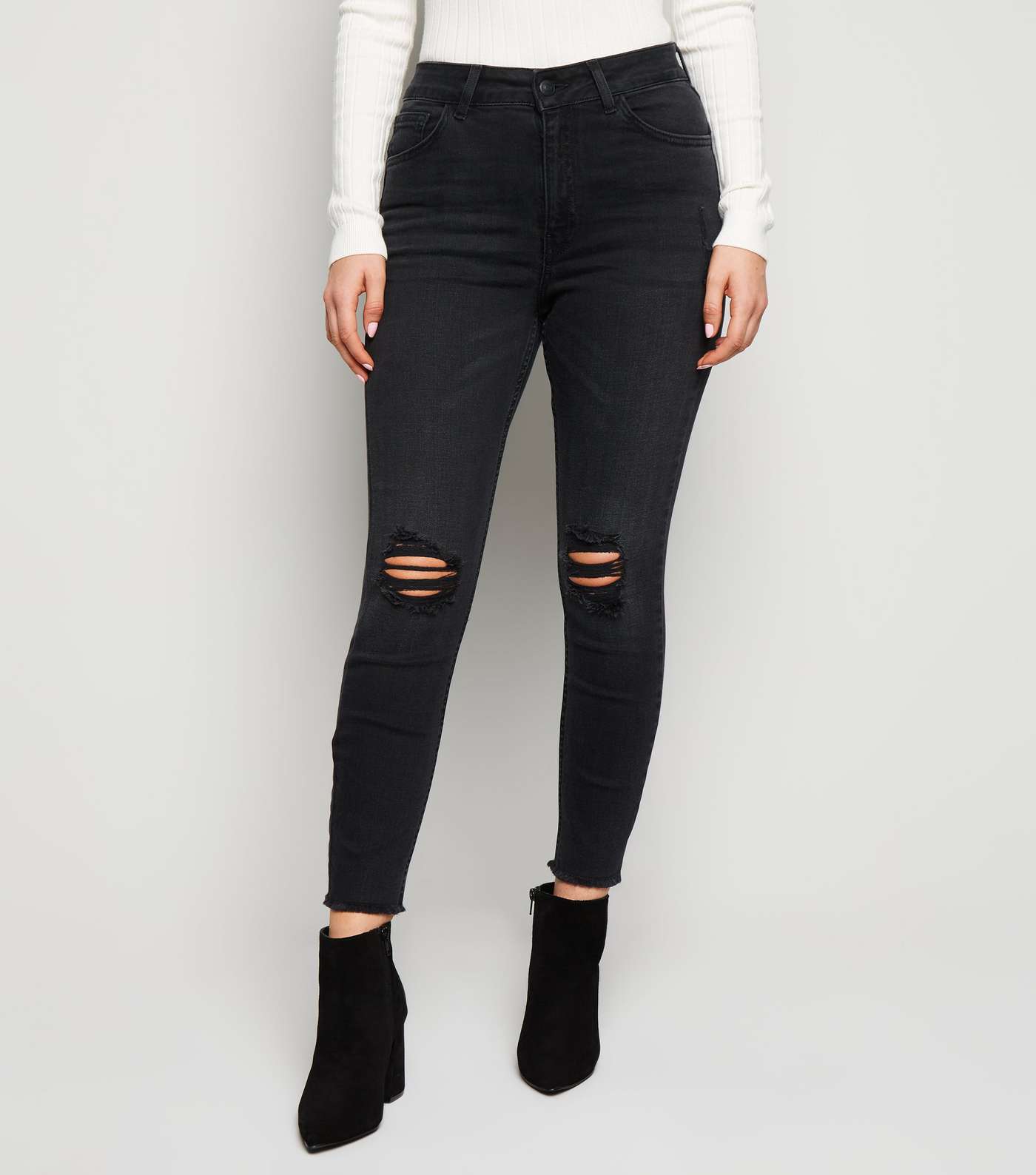 Petite Black 'Lift & Shape' High Rise Ripped Jeans Image 2